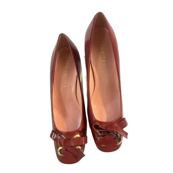 Reed Evins Made In Italy Burgundy Leather Pumps  Shoes Heels 8.5 - Picture 1 of 6